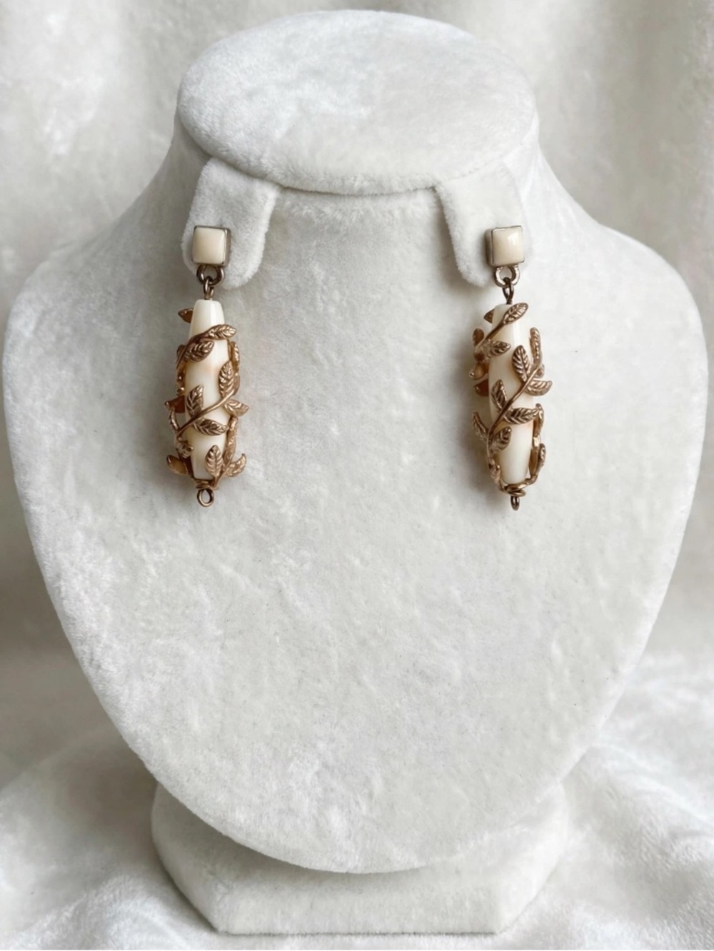 Ivory “VTG” Vine Earrings - Gold Leaf Wrapped Drop Earrings